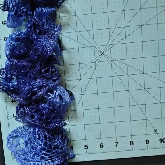 Handmade Ruffled Scarf Blue Lightweight Lacey Crochet - Picture 5 of 6
